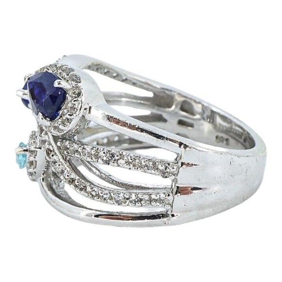 Sterling Silver Ring STS 925 Chuck Clemency Blue Crystals Size 8 Cocktail Bridal - Picture 2 of 7
